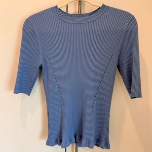 Nordstrom / Dusty Soft Blue Ribbed Short Sleeve Knit Ribbed Top / Small